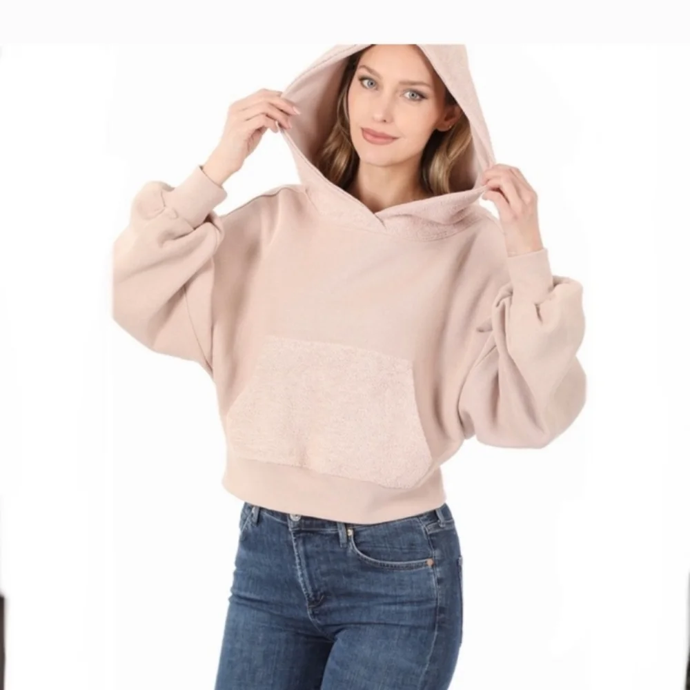 COPY - Zenana FRENCH TERRY Hooded Sweatshirt KANGAROO POCKET HOODIE - Picture 3 of 6